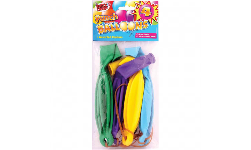 Party Crazy Jumbo Punch Balloons 4pk Asstd Colours, Hangpack
