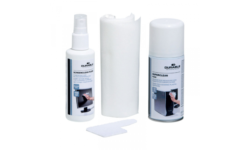 Durable PC Cleaning Kit, Surface & Screen Cans, 10 Wipes & Keyboard Tool