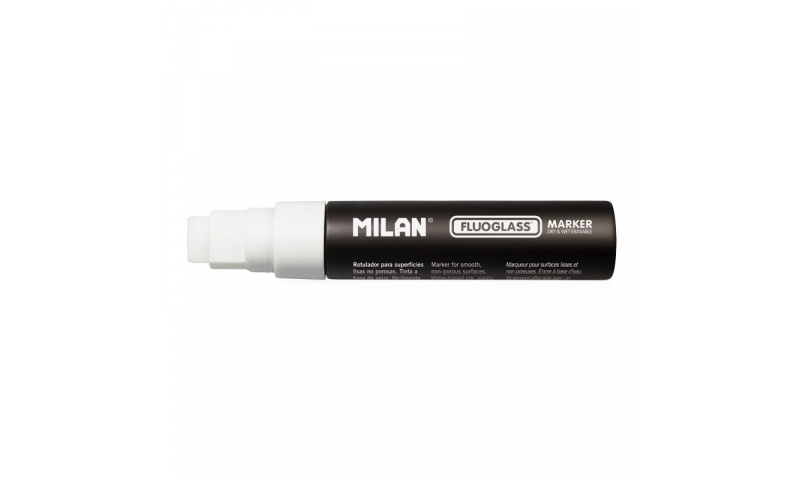 Milan Fluoglass Markers, Jumbo White 12mm Chisel Tip, Display Box