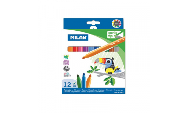 Milan Conic Chunky Tip Large Fibre Tips, box of 12 Colours