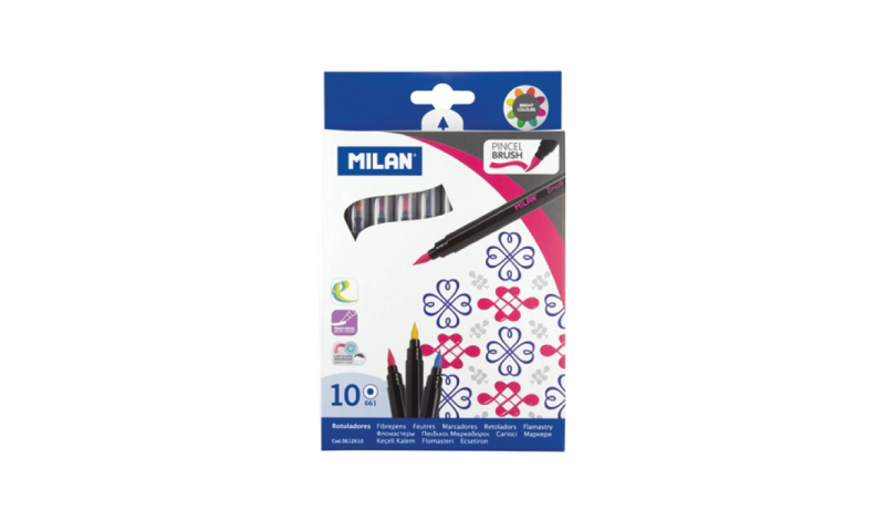 Milan Brush Tip Calligraphy Fibrepens, box of 10 bright colours