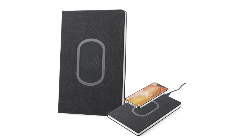 Ëynsteyn A5 Ruled 80 Page Notebook with Wireless Charger built into Cover, Cable included