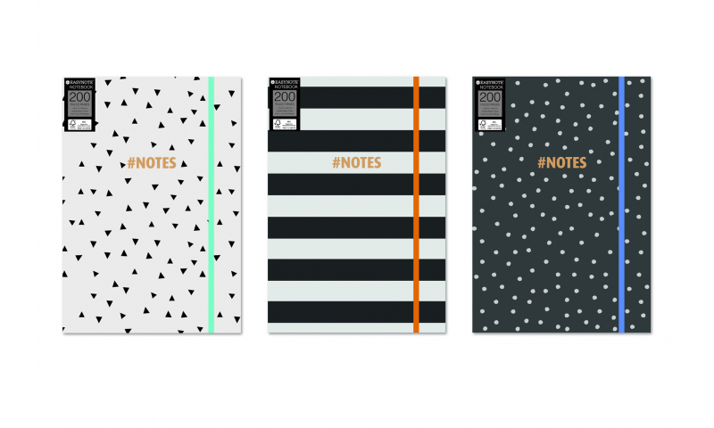 Easynote A4 Hardback Notebook with Elastic, 200 Page, 3 assorted.