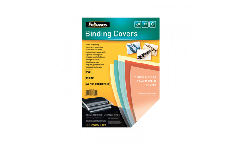 Fellowes A4 Clear PVC Binding Covers, 200mic - Pack 100