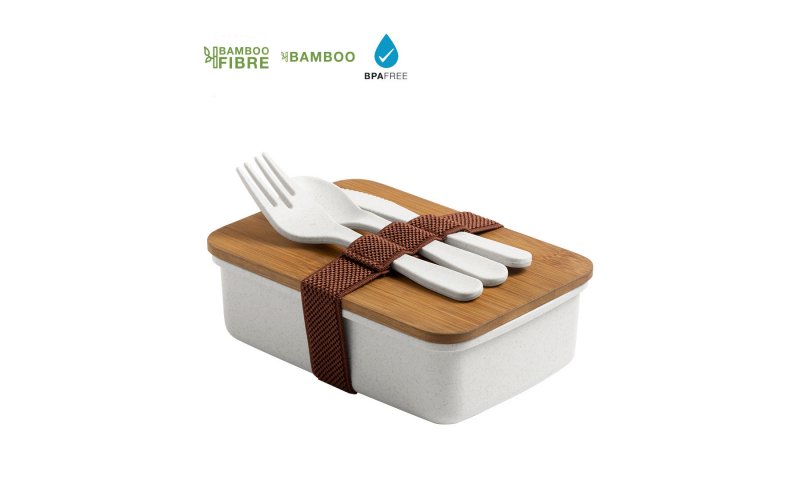Eco Bamboo Fibre Lunch Box with 3pce Eco Cutlery Set
