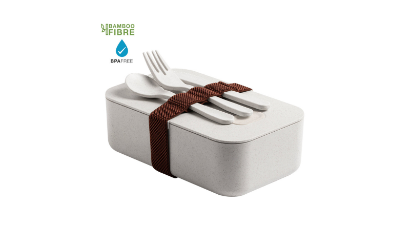 Eco Bamboo Lunch Box & Cutlery Set, 19 x 9 x 12cm
