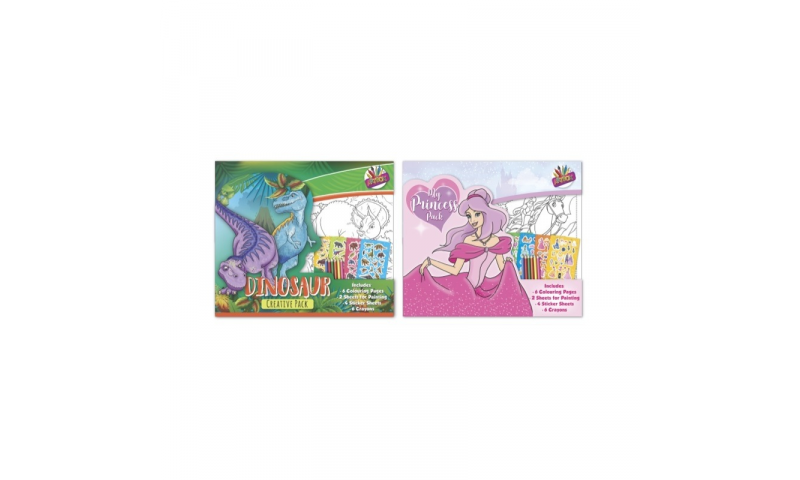 Childrens Creative Colouring Kit with Pencils, Dino & Princess
