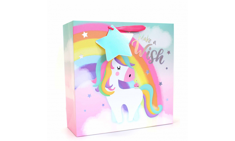 Just to Say Unicorn Square Gift Bags, Large, Shaped Gift Tag.