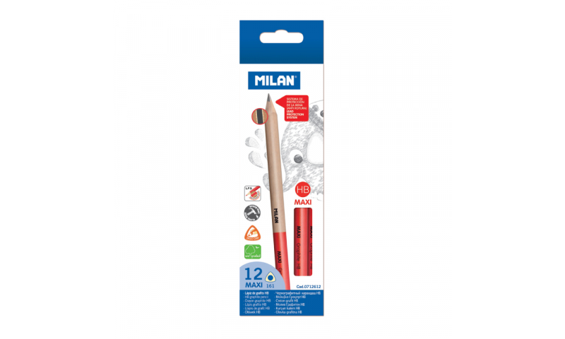 Milan Maxi Lead HB Graphite Pencils, Triangular, ideal for Beginners