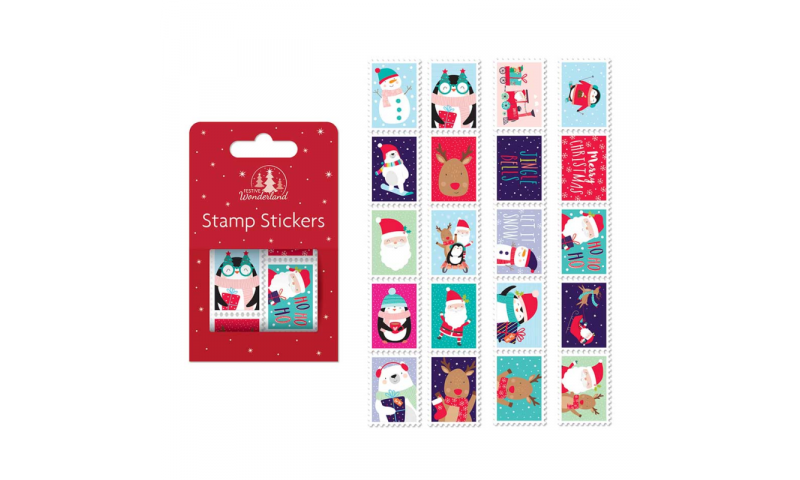 Xmas Postage Stamp Style Stickers, Approx 100 on 2 Rolls