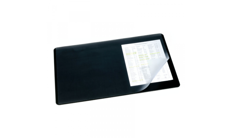 Durable Black Non Slip Large Desk Mat with Transparent Overlay 530x400mm.
