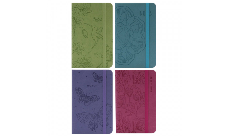 Just Stationery A6 Slim Soft Touch Notebook with elastic binding, Pastel Embossed (Counter Display)