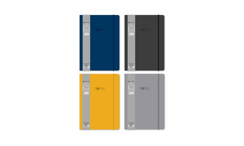 Easynote A4 Soft touch Notebook with Elastic, 160 page, 4 assorted Rustic colours.