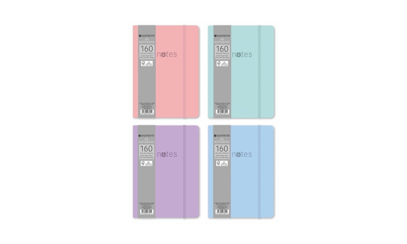 Easynote A5 Soft touch Notebook with Elastic strap, 160 page, 4 assorted Pastel colours