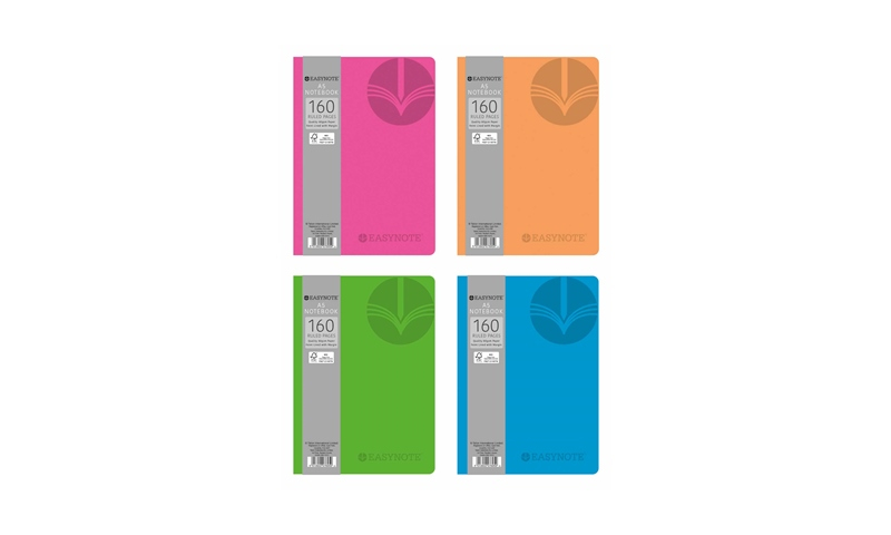 EasyNote A5 Notebook, 160 Ruled pages, 4 Bright colours, FSC paper.