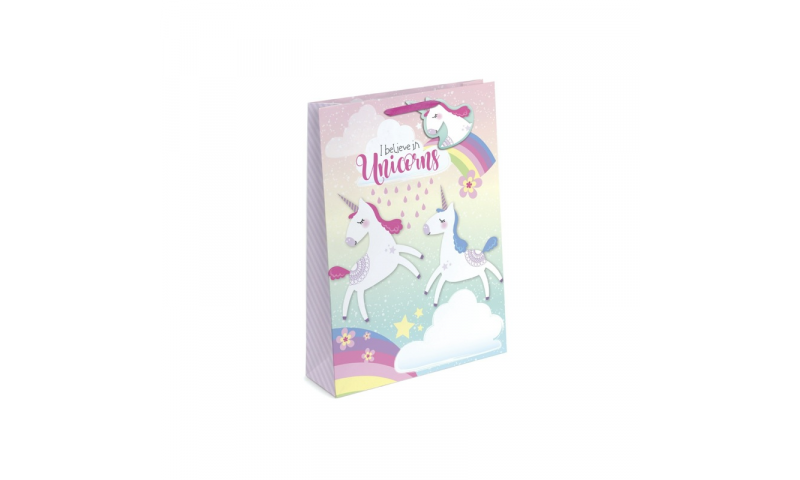 Unicorn Iridescent Glitter Gift Bags Large, 260 x 320 x 120, Shaped Tag