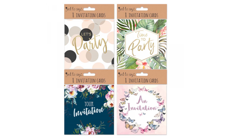 Just to Say Party Invitation Cards & Envelopes, Assorted, Pack of 8