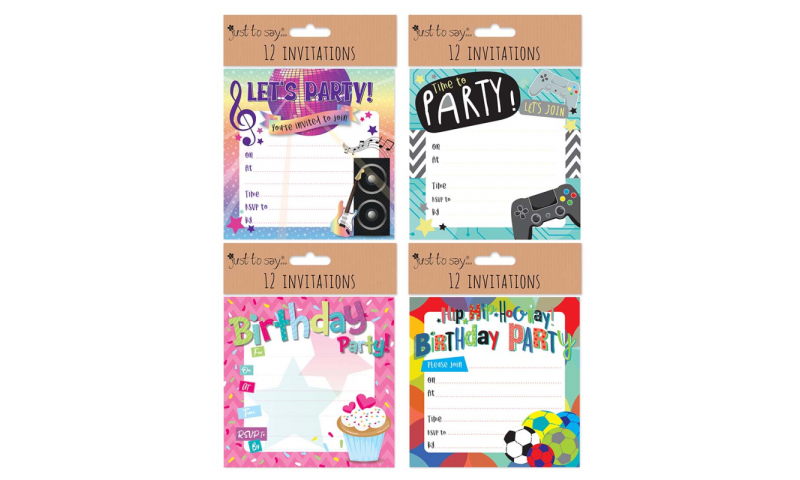 Just to Say Party Invitations, Boys Designs, 4 Asstd, Pack of 12