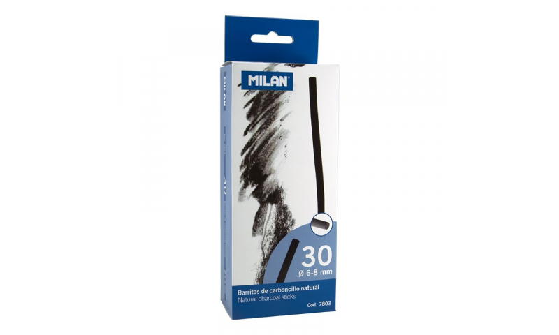 Milan Charcoal sticks 6-8mm Pack of 30 Cylindrical Sticks