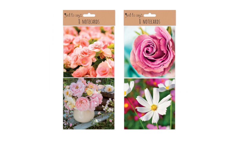 Just to Say Note Cards, 4 Floral Designs, Large 135 x 135mm Pack of 8