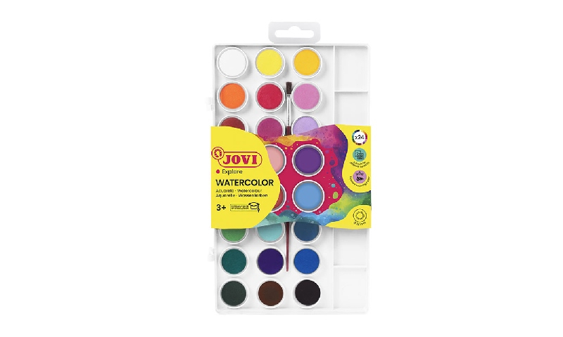 JOVI Watercolours, Box of 24 tablets 22 mm assorted colours + brush