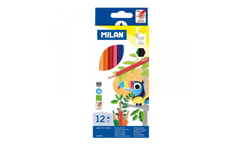 Milan Colour Pencils, hexagonal, box of 12 Asstd Colours