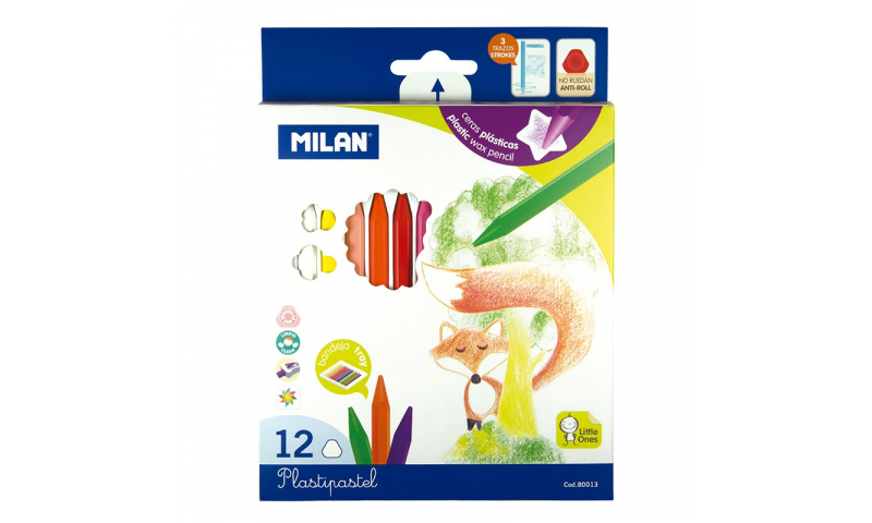 Milan Plastipastel Crayons, box of 12 in hanging pack (New Lower Price for 2022)