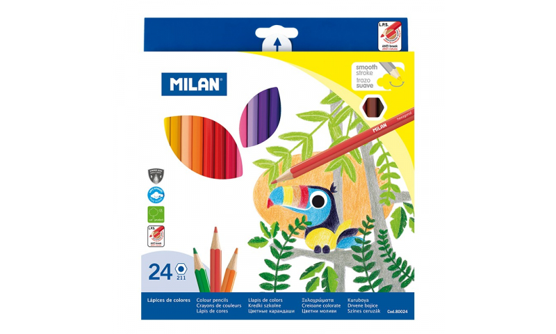 Milan Colour Pencils, hexagonal, box of 24 different Colours