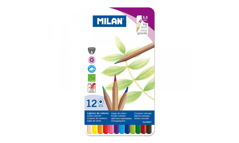 Milan 12 Pack of Colour Pencils with Extra thick lead in Metal Storage box (New Lower Price for 2022)