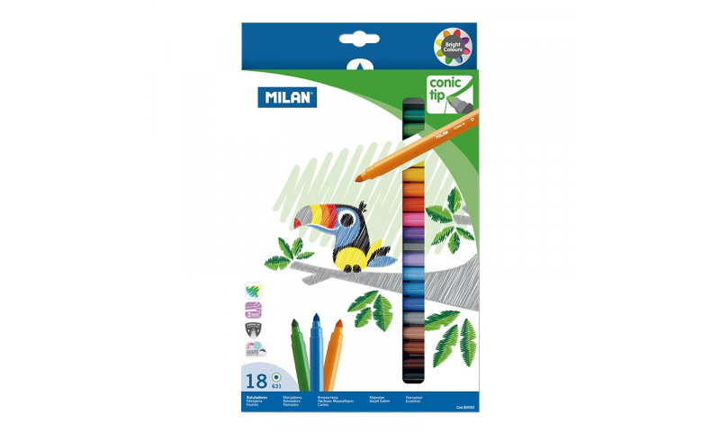Milan Conic tip Large Fibre Tips, Box of 18 colours