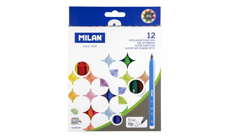 Milan HQ Colouring  Fine Fibre Tips, Waterbased, box of 12