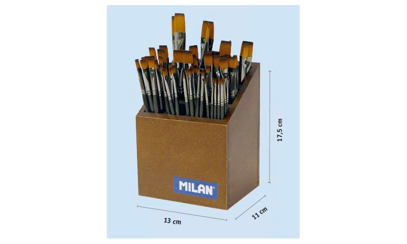 Milan 68 Piece Wooden Display of 321 Style Flat Brushes, Sizes: From 2 - 14