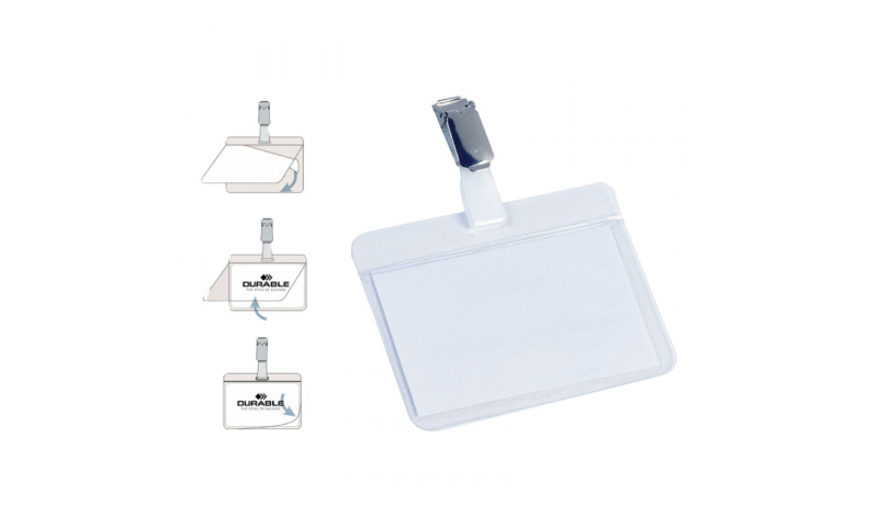Durable Self Laminating Name Badge Holder with Clip, 54x90mm. (New Lower Price for 2022)
