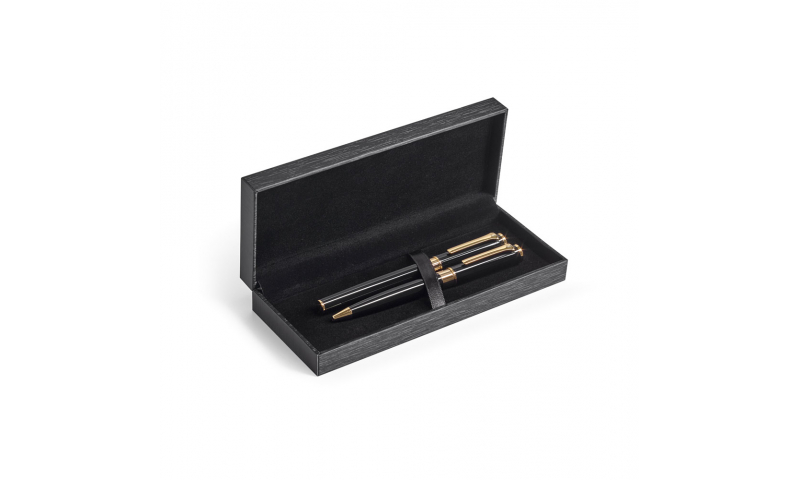 VERSAILLES Roller Pen and Ballpen Set in Metal - Black Ink - 18 carat gold-plated