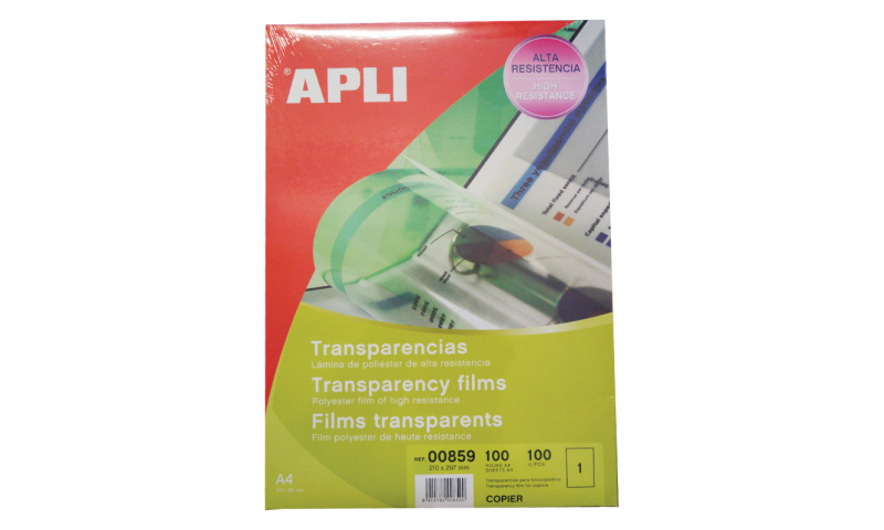 Apli A4 Clear Copier Transparencies 100 Sheet Pack - Single Feed