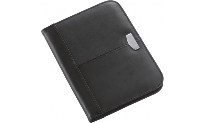 Santini A5 Bonded Leather Conference Folder with Pad & Zip Around, Black