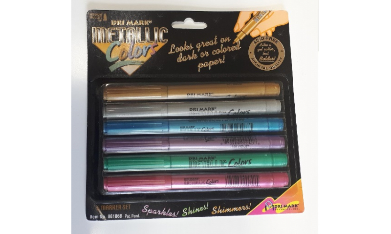 Drimark Instant Metallic Markers Card of 6 Asstd, Fine Bullet Point - On Special Offer