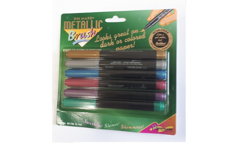 Drimark Instant Metallic Markers Card of 6 Asstd, Brush Tip (New Lower Price for 2022)