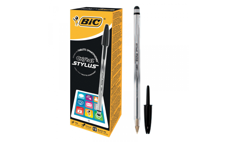Bic Cristal Gel Ballpen Black, With Stylus Tip, 12 Box - Barcoded
