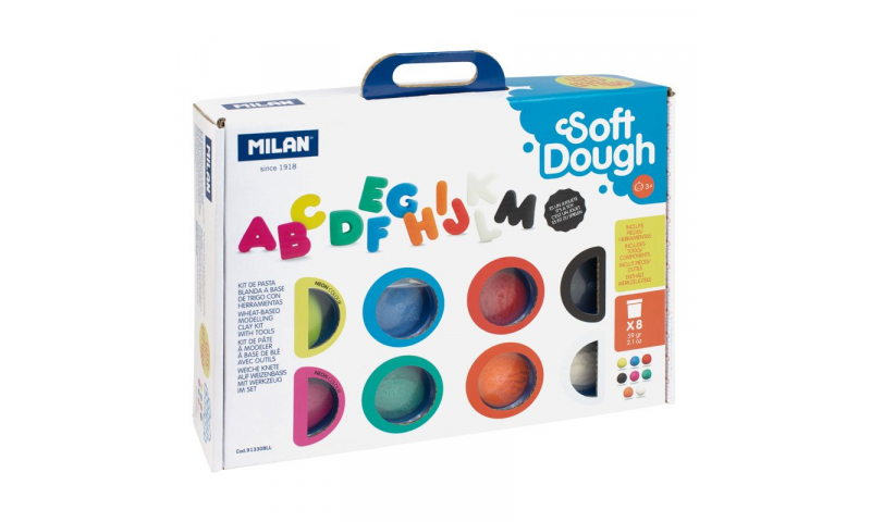Milan Soft Dough kit, Lots of Letters, 8 colour + moulds & tools.