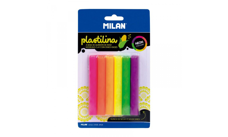 Milan Modelling Clay sticks, pack of 6 Neon colours, 70g.