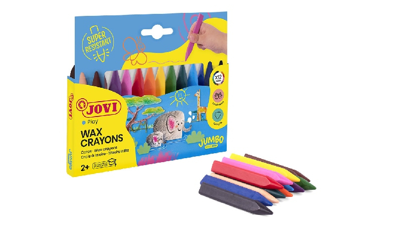 JOVI Jovicolor Large Triwax Wax Crayons - Hangpack of 12 assorted colours