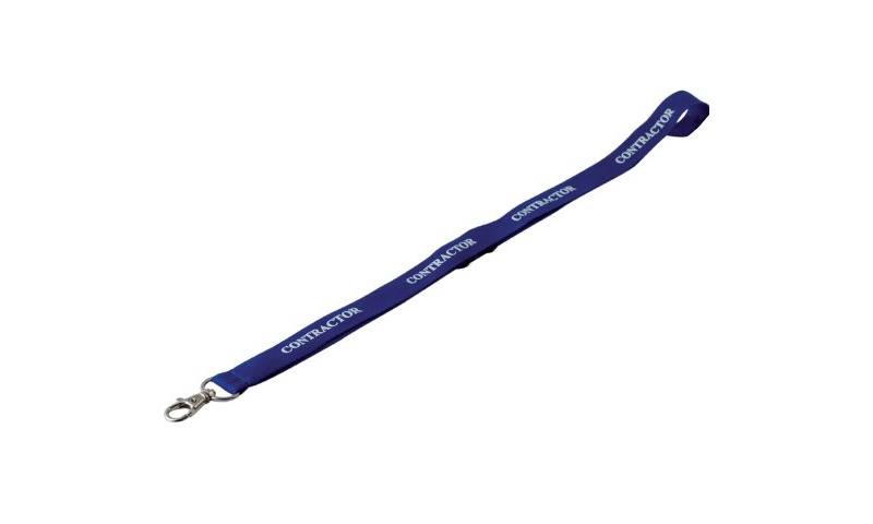 Durable Textile Lanyard 900 x 20mm Blue - Printed CONTRACTOR. (New Lower Price for 2022)
