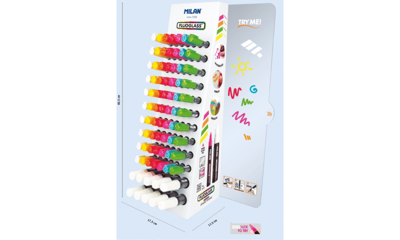 Milan FluoGlass Eraseable Window Marker Counter Display 96pcs Asstd Colours