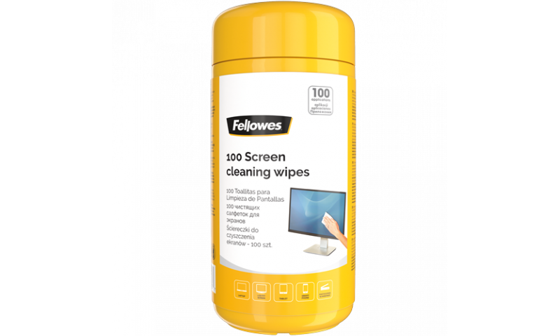 Fellowes Wet Screen Wipes - Dispenser Tub of 100 (New Lower Price for 2022)