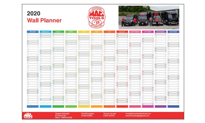 Bespoke Unmounted Year Planner A2 Printed with Full Colour