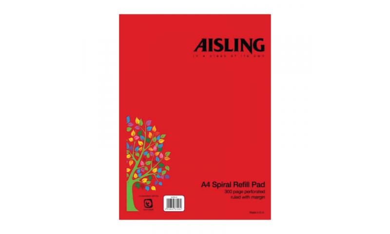 Aisling A4 Spiral Refill Pad with P/P Covers 300 Page F&M, Punched