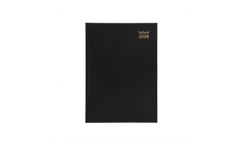 Tara A5 Hardcover Weekly Desk Diary 2024, White Paper, Black