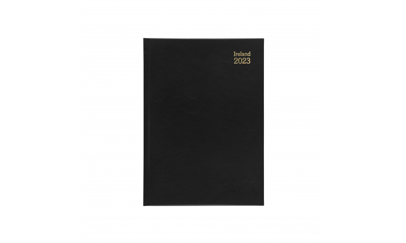 Tara A5 Hardcover Weekly Desk Diary 2023, White Paper, Black