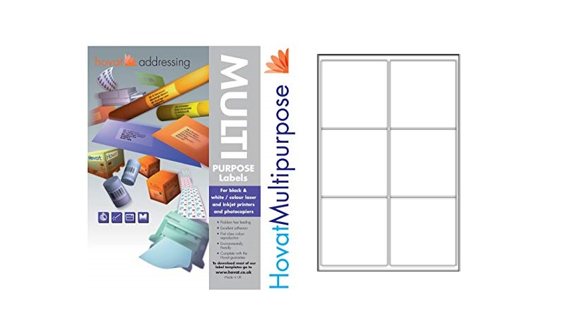 Hovat Multi-Purpose Labels Heavyweight, White , 100 Sheet , 6 per sheet (99 x 94mm)